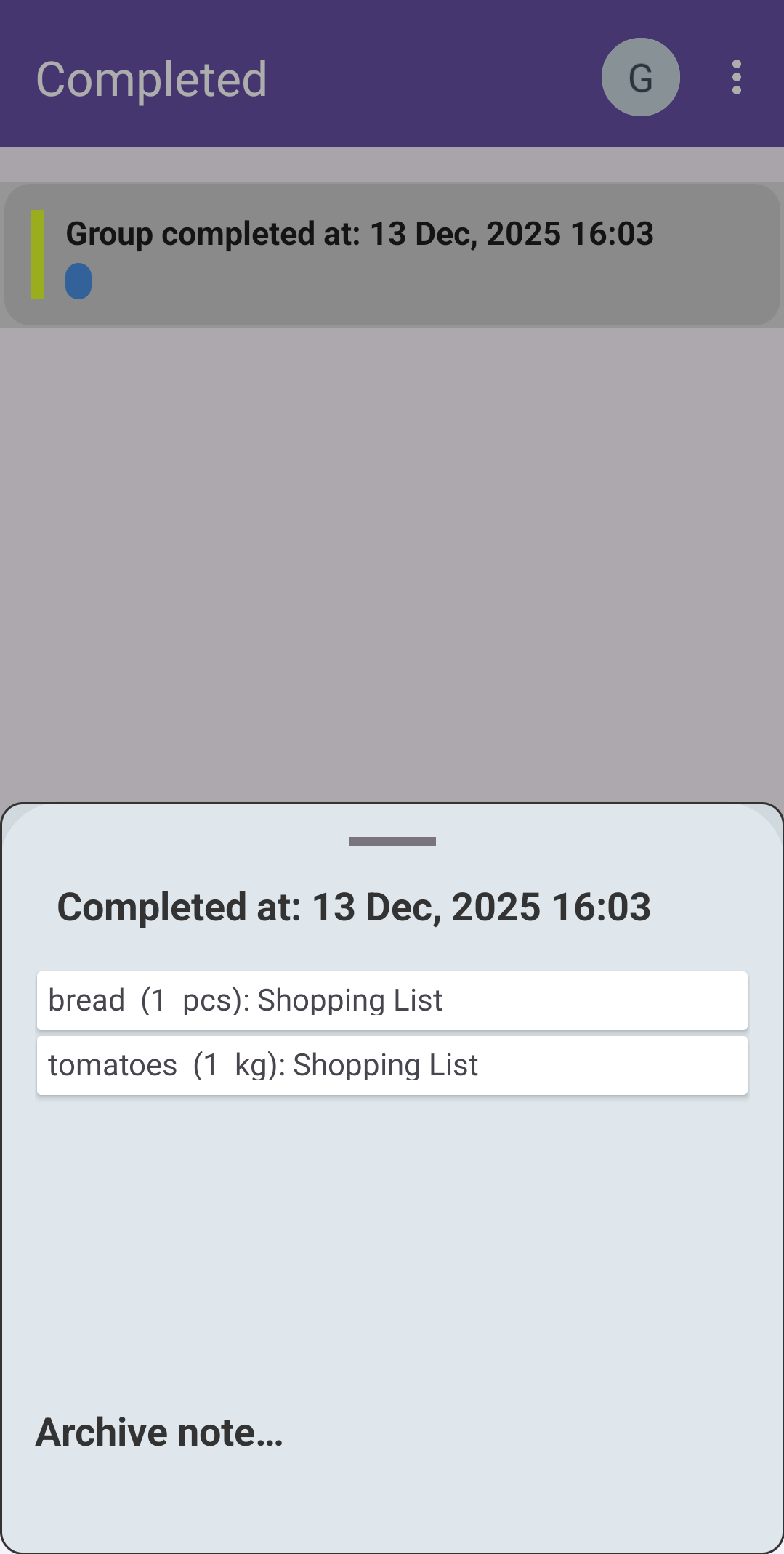 Completed tasks tracking